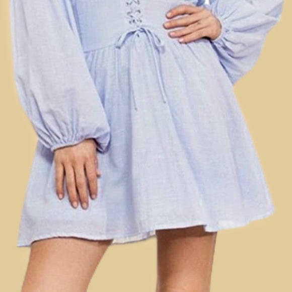 LILAC CORSET WAIST BELL SLEEVE BOHO PEASANT MINI DRESS - Picture 3 of 3